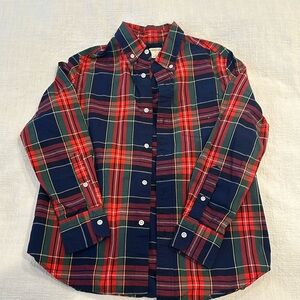 J Crew Crewcuts Navy Red Green Plaid Button Down Shirt boys size 10.